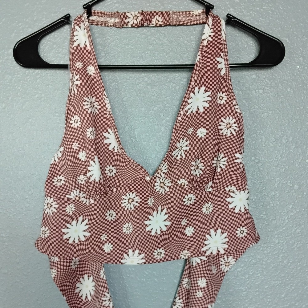 Altar'd State Mauve Daisy Checkered Halter Wrap Crop Top Large NWT B1098Y197JD